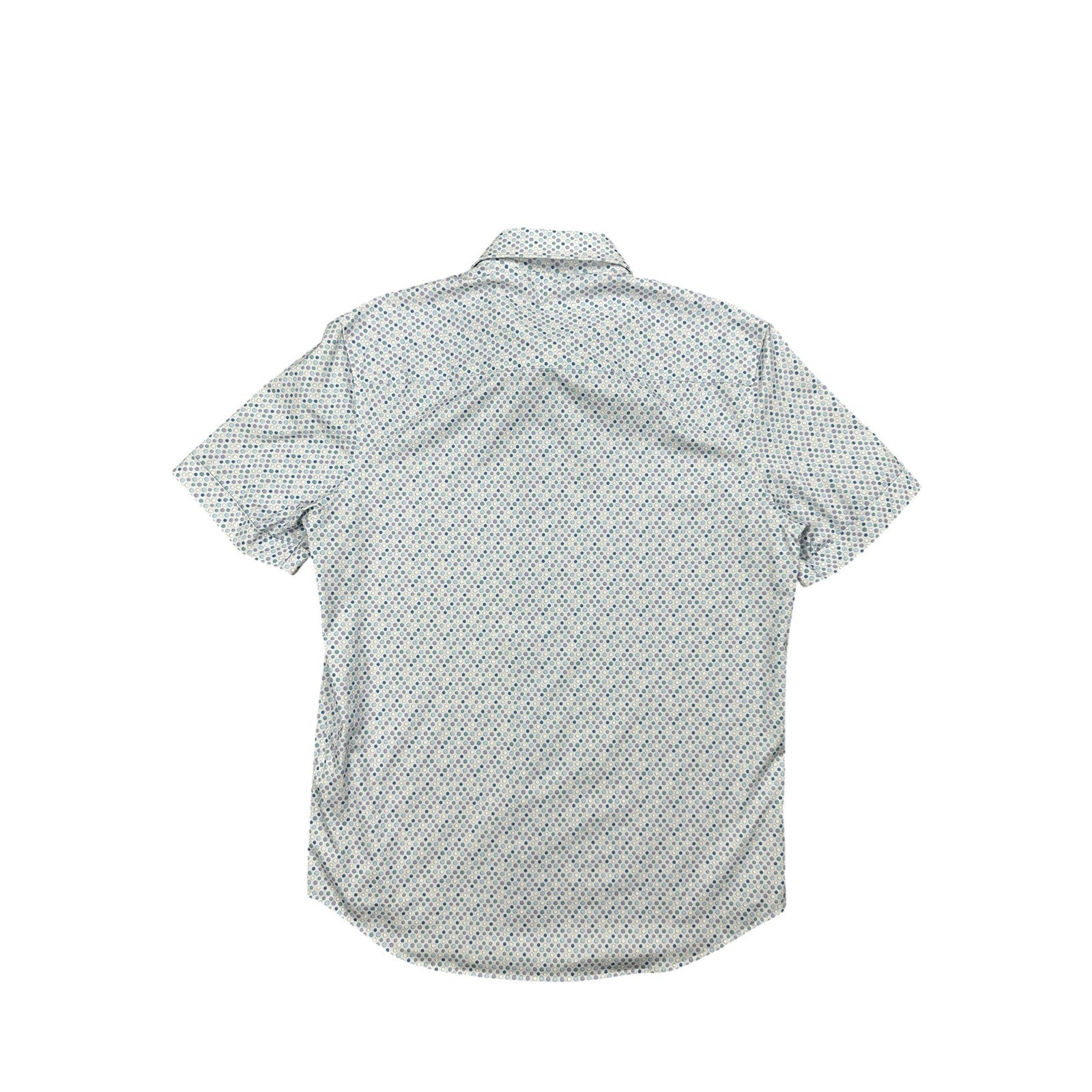 Bugatchi Miles Dot OoohCotton 8 Way Stretch Short Sleeve Shirt in Stone, Purple, Blue — Size Small