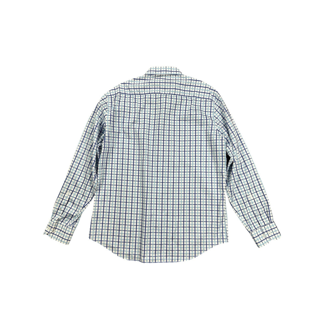 Bugatchi Uomo Long Sleeve Check Dress Shirt in Blue White Plaid — Size 17.5 36/37