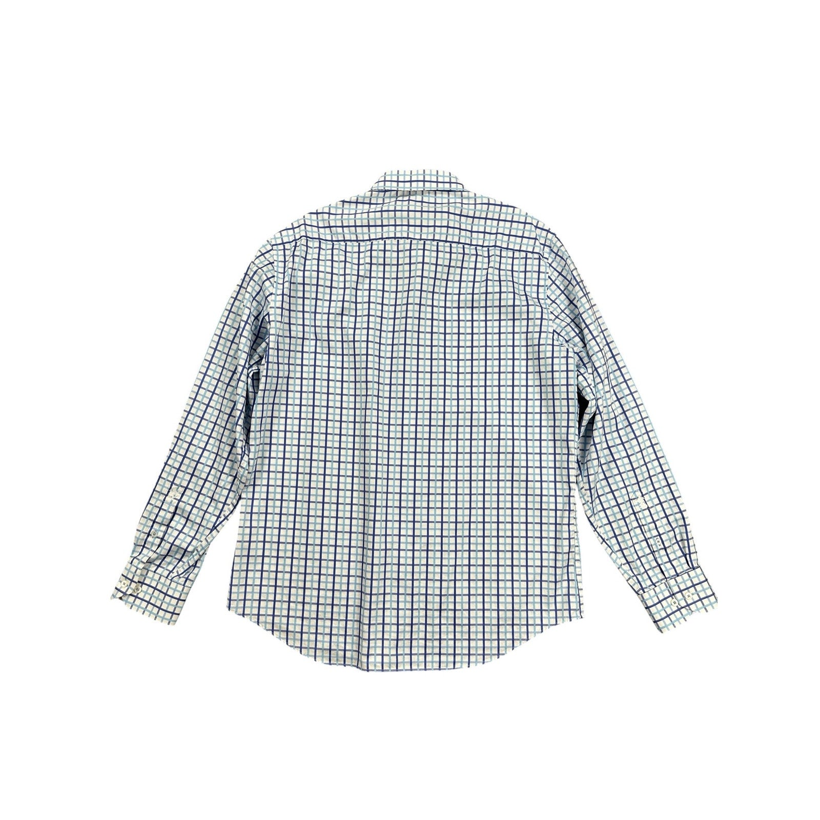 Bugatchi Uomo Long Sleeve Check Dress Shirt in Blue White Plaid — Size 17.5 36/37