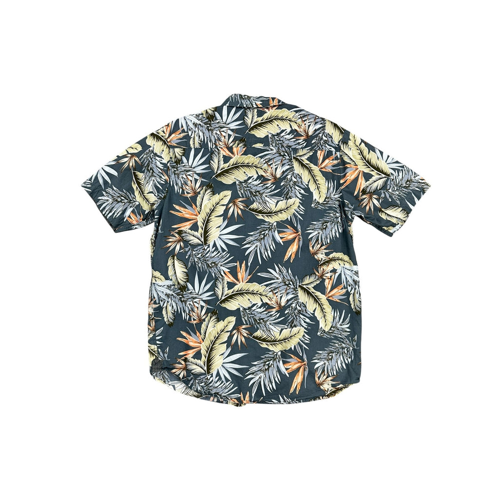 Ron Jon Surf Shop Hawaiian Tropical Short Sleeve Button Down in Dark Slate Blue Green Orange — Size Medium // Preowned