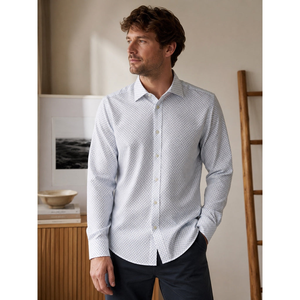 Bonobos Tailored Fit Long Sleeve Button Down in White with Blue and Green Leaves — Size 17.5/36 (XL)