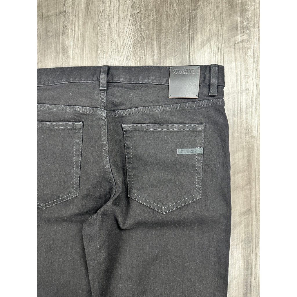 Zegna Stretch Cotton Roccia Slim Straight Jeans in Black Rinse — Size 34