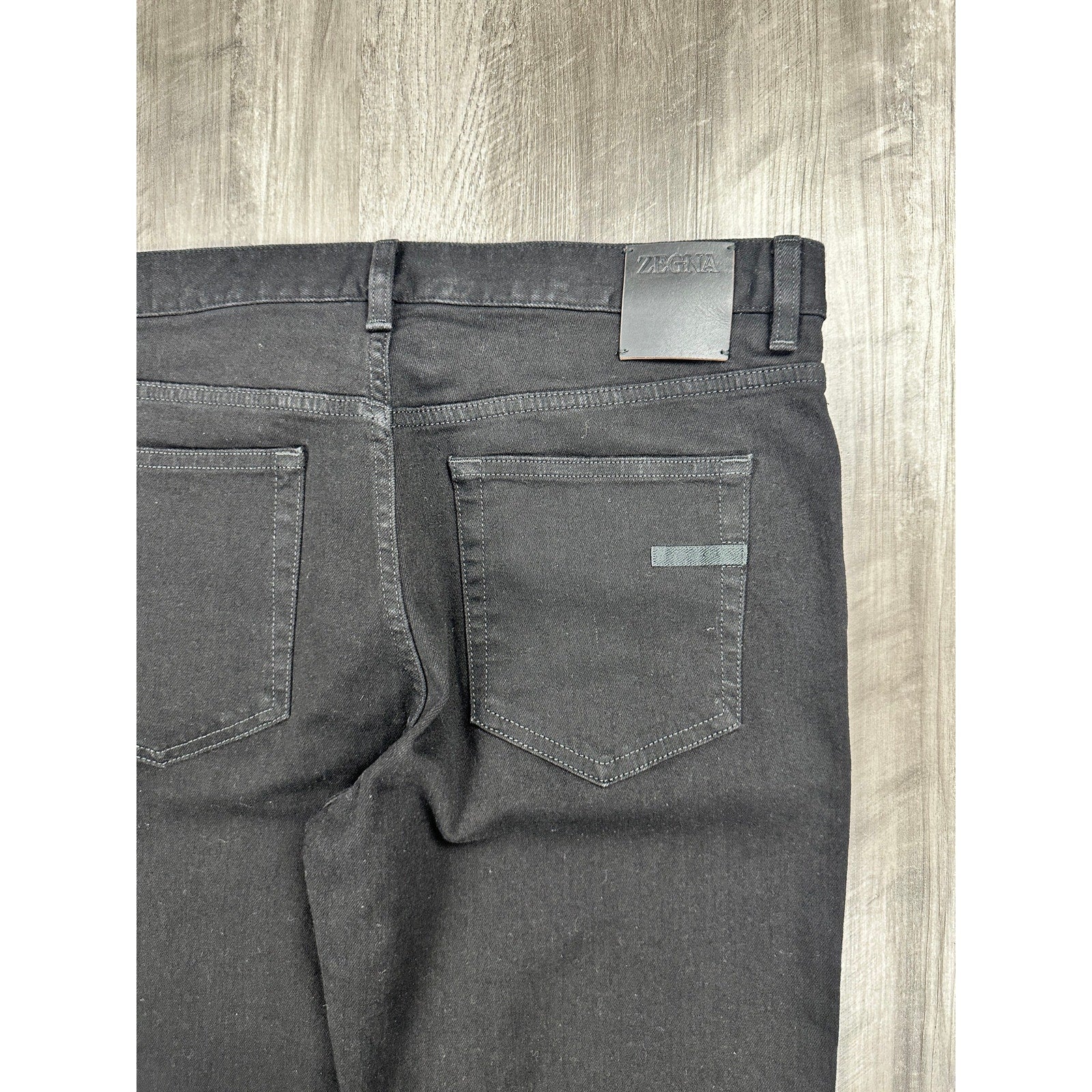 Zegna Stretch Cotton Roccia Slim Straight Jeans in Black Rinse — Size 34