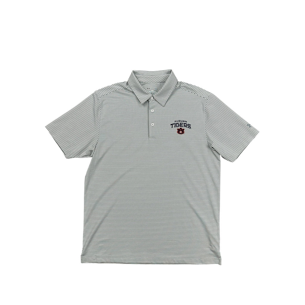 Under Armour Auburn Tigers HeatGear Loose Fit Striped Golf Polo in Gray White — Size Large // Preowned
