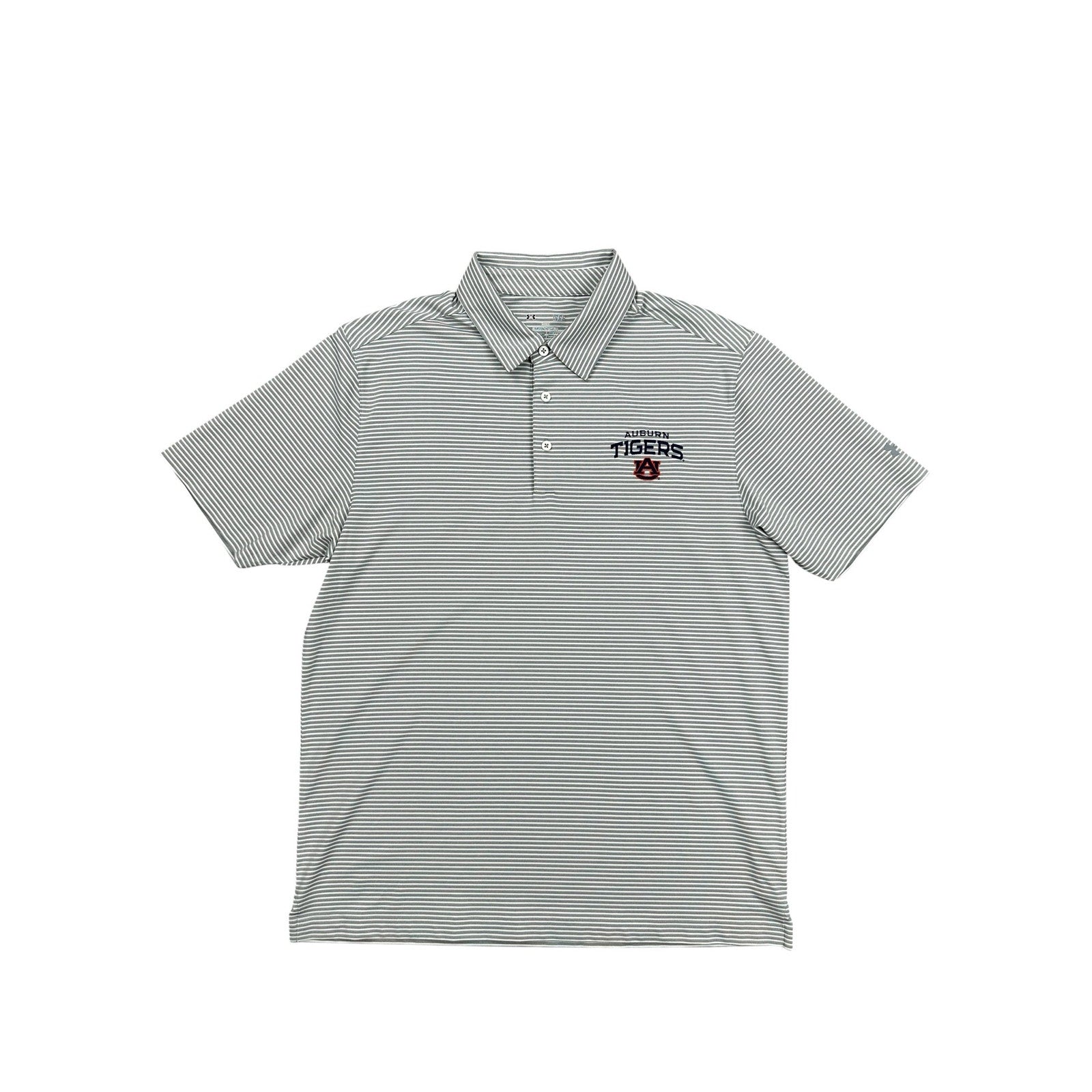 Under Armour Auburn Tigers HeatGear Loose Fit Striped Golf Polo in Gray White — Size Large // Preowned