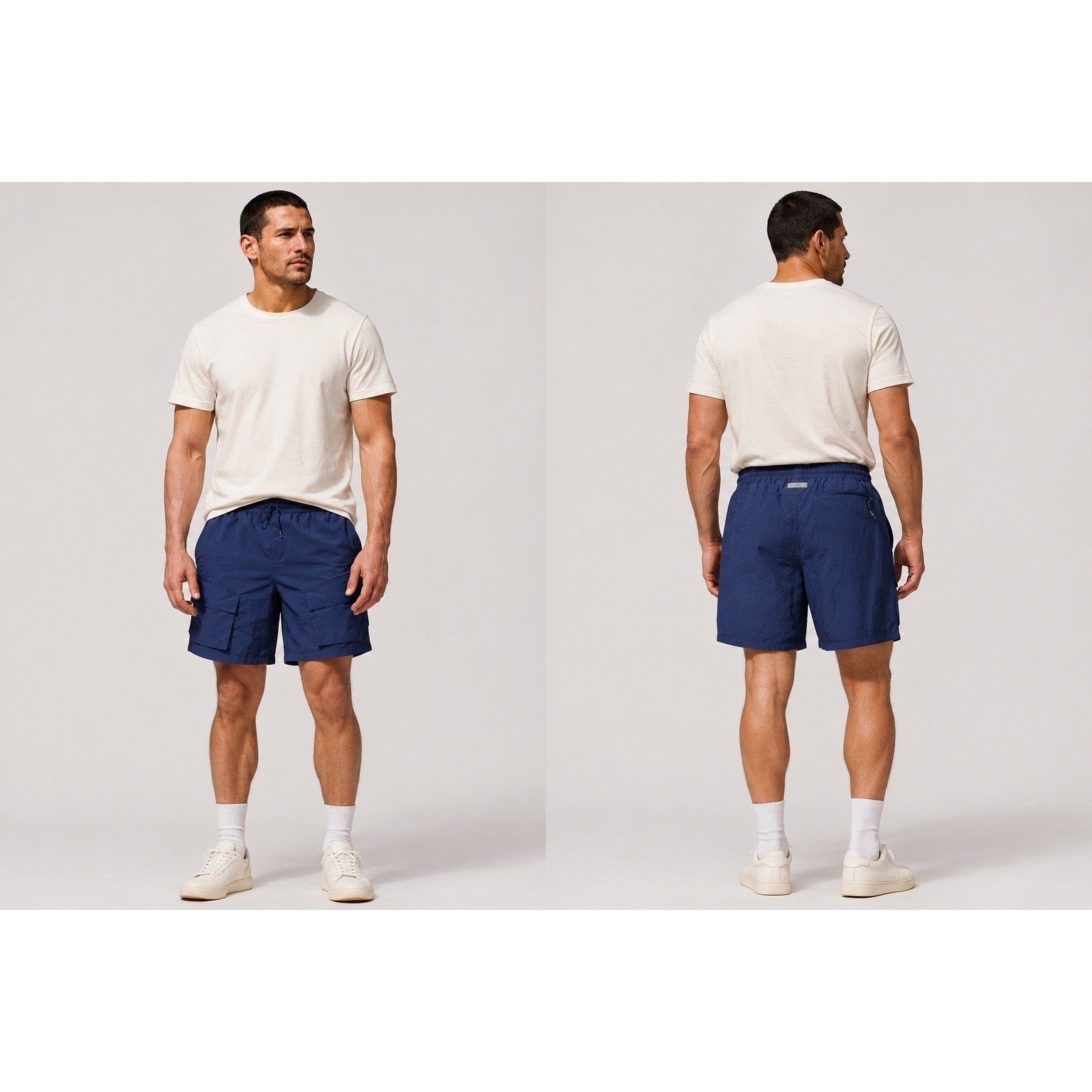 Richie Le Utility Cargo Shorts Lined Athletic Performance Shorts in Navy — Size Large
