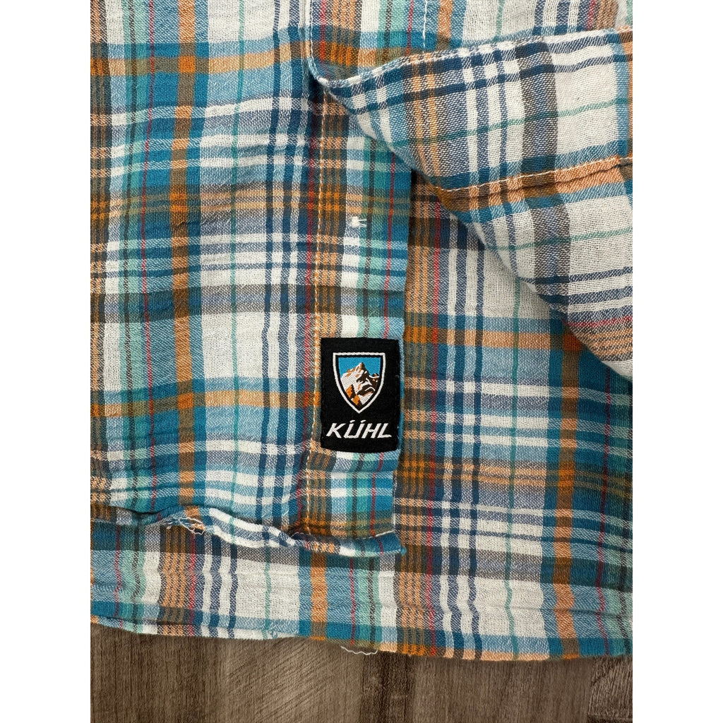Kuhl Short Sleeve Plaid Button Down in Blue, Green, Orange, Red and White — Size Large // Preowned