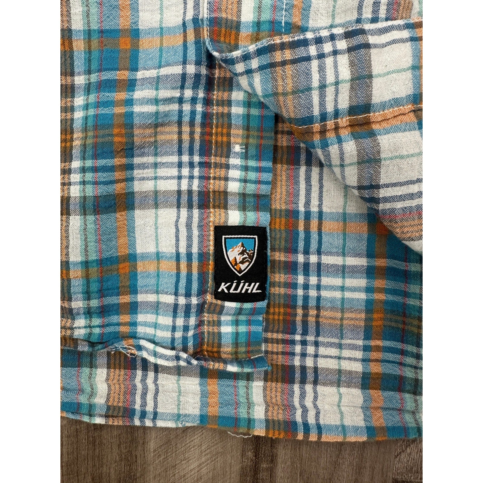 Kuhl Short Sleeve Plaid Button Down in Blue, Green, Orange, Red and White — Size Large // Preowned