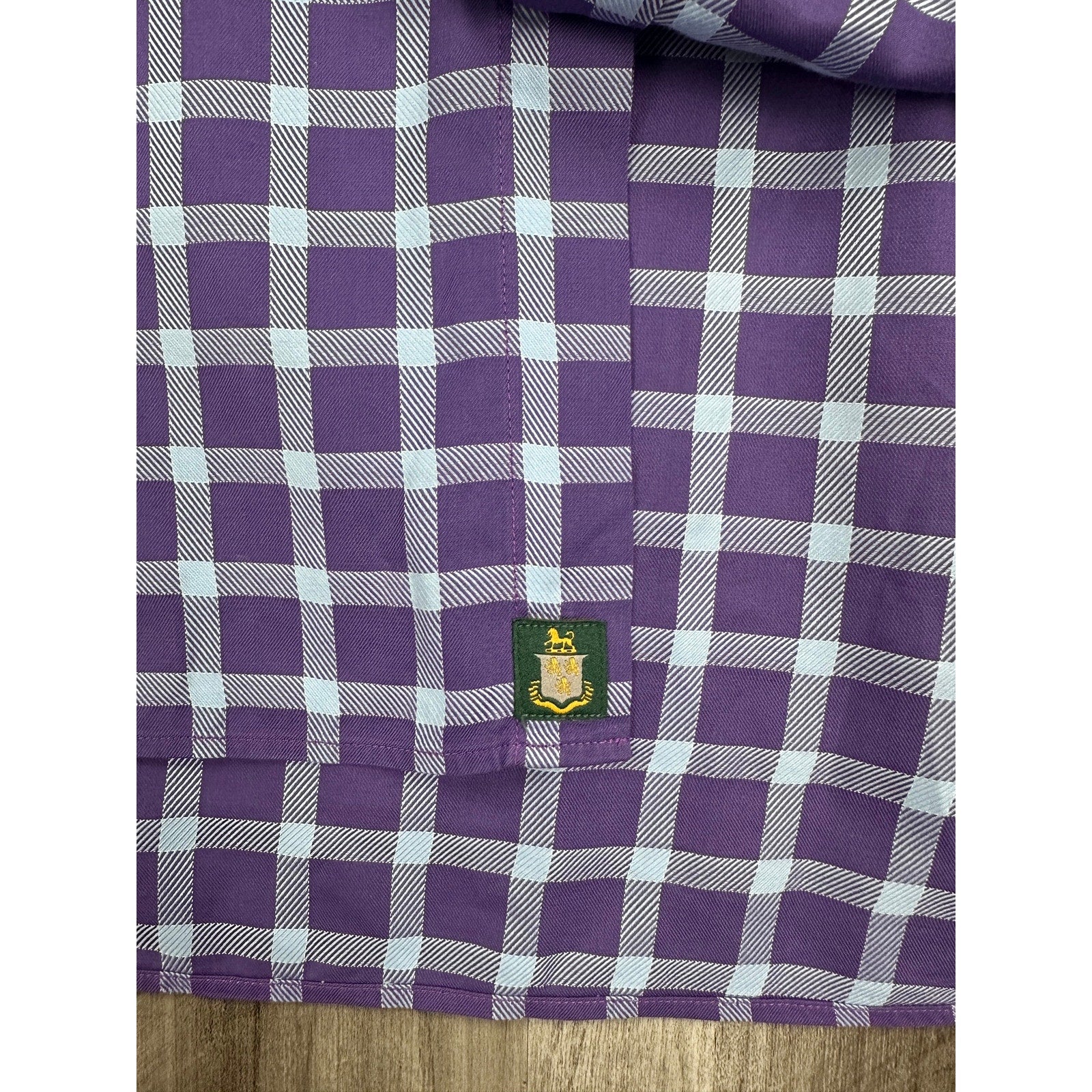 Robert Talbott Checkered Windowpane Long Sleeve Button Down in Purple Light Blue — Size Large // Preowned