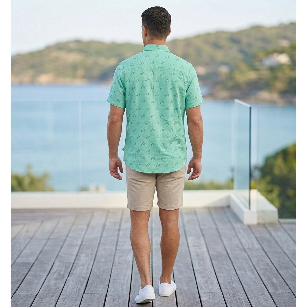 Southern Tide Linen Blend Turtle Cove Short Sleeve Sport Button Down - Medium
