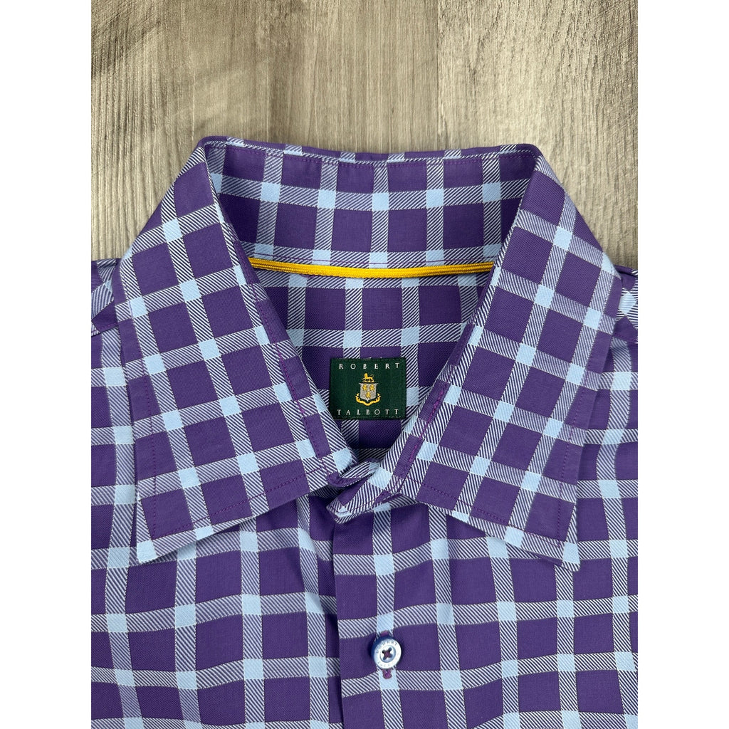 Robert Talbott Checkered Windowpane Long Sleeve Button Down in Purple Light Blue — Size Large // Preowned