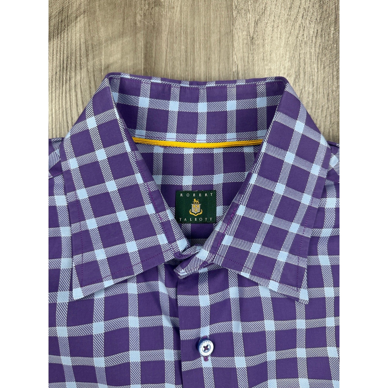 Robert Talbott Checkered Windowpane Long Sleeve Button Down in Purple Light Blue — Size Large // Preowned
