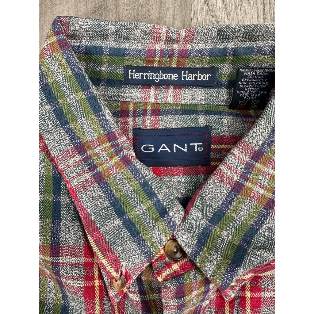GANT Herringbone Harbor Plaid Long Sleeve Button Down Shirt — Size XL // Preowned