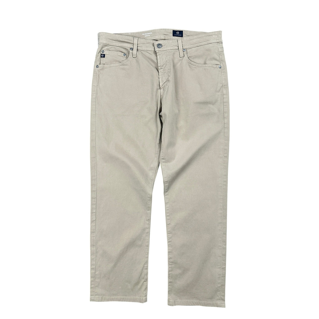 AG Adriano Goldschmied Graduate Tailored Leg Sueded Stretch Sateen Chino Jean in Khaki — Size 34x32 // Preowned