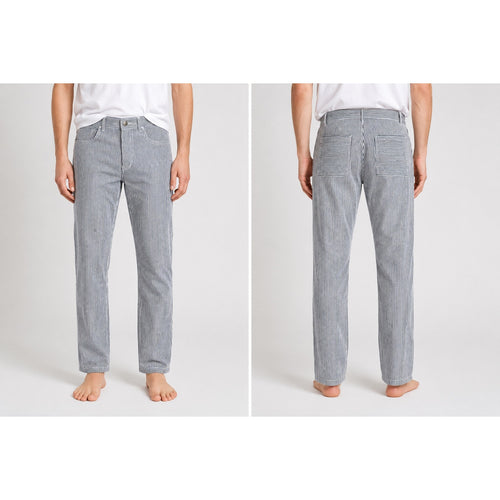 Alex Crane Cham Linen Feel Breezy Button Fly Lines Pants in Navy, Linen White — Size 28