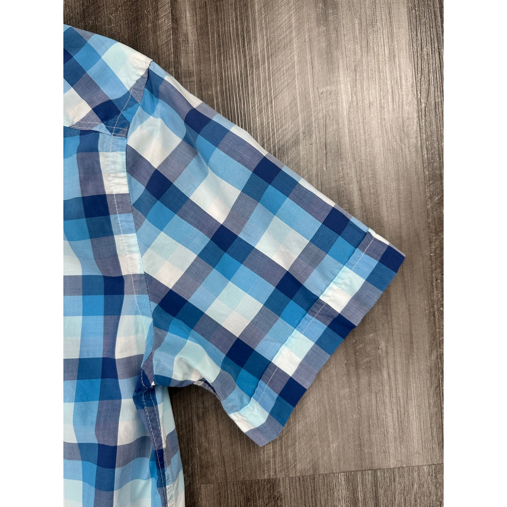Lacoste Sport Trim Fit Checkered Short Sleeve Shirt in Blue, White — Size 39 (Medium) // Preowned