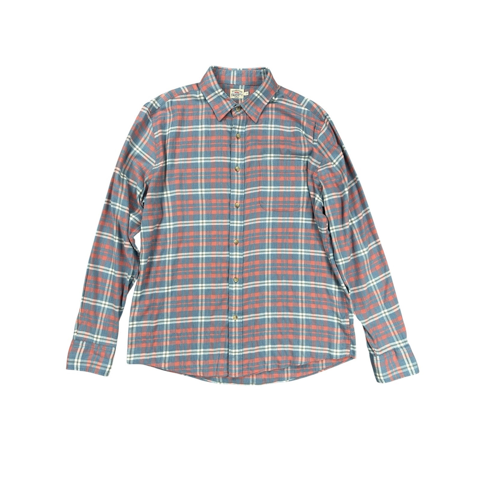 Faherty All-Time Lightweight Brushed Flannel Plaid Long Sleeve Button - Large