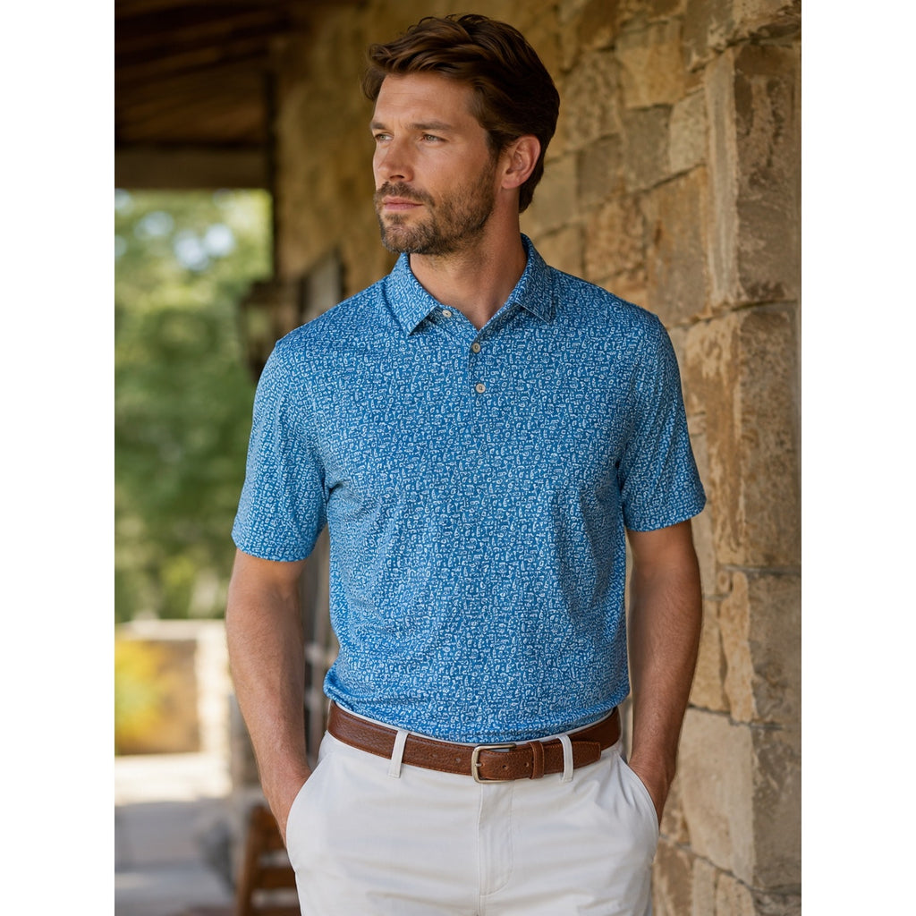 Peter Millar Crown Sport Oak Print Bourbon Jersey Polo in Slate Blue — Size 2XL