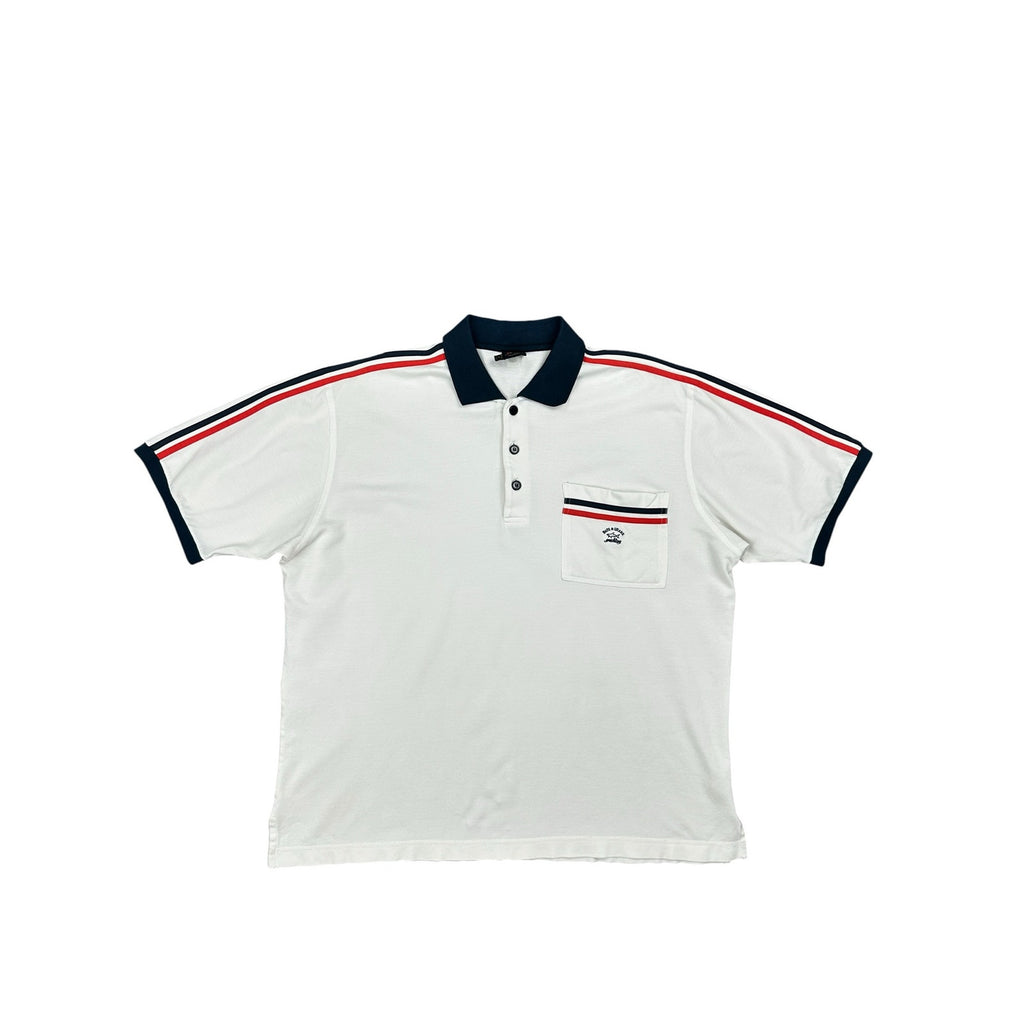 Paul & Shark Yachting Made in Italy Vintage Rainbow Stripe Collar Polo in White with Rainbow — Size Large // Preowned