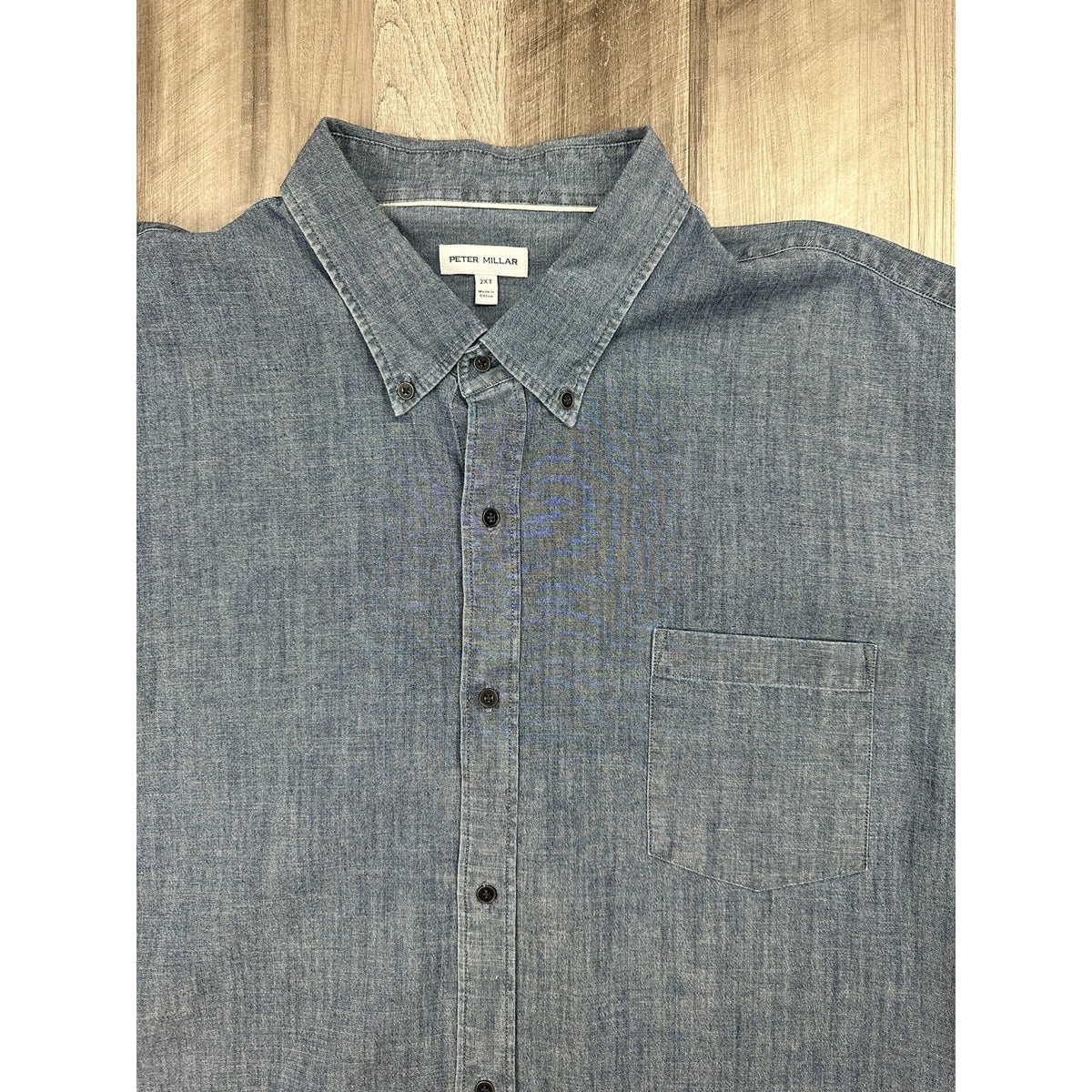 Peter Millar Tamworth Chambray Stretch Cotton Sport Long Sleeve Button Down Shirt — Size 2XT // Preowned