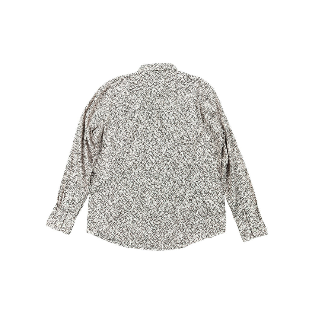 BOSS Hugo Boss Robbie Shaped Fit Leaf Long Sleeve Button Down in White Orange Black Leaves — Size 2XL // Preowned