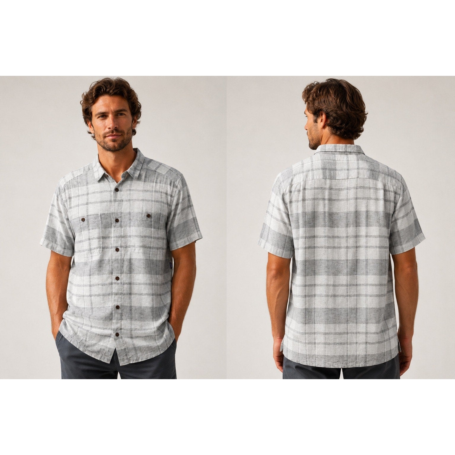 Patagonia Back Step Shore Plaid Short Sleeve Shirt in Salt Grey — Size Large // Preowned