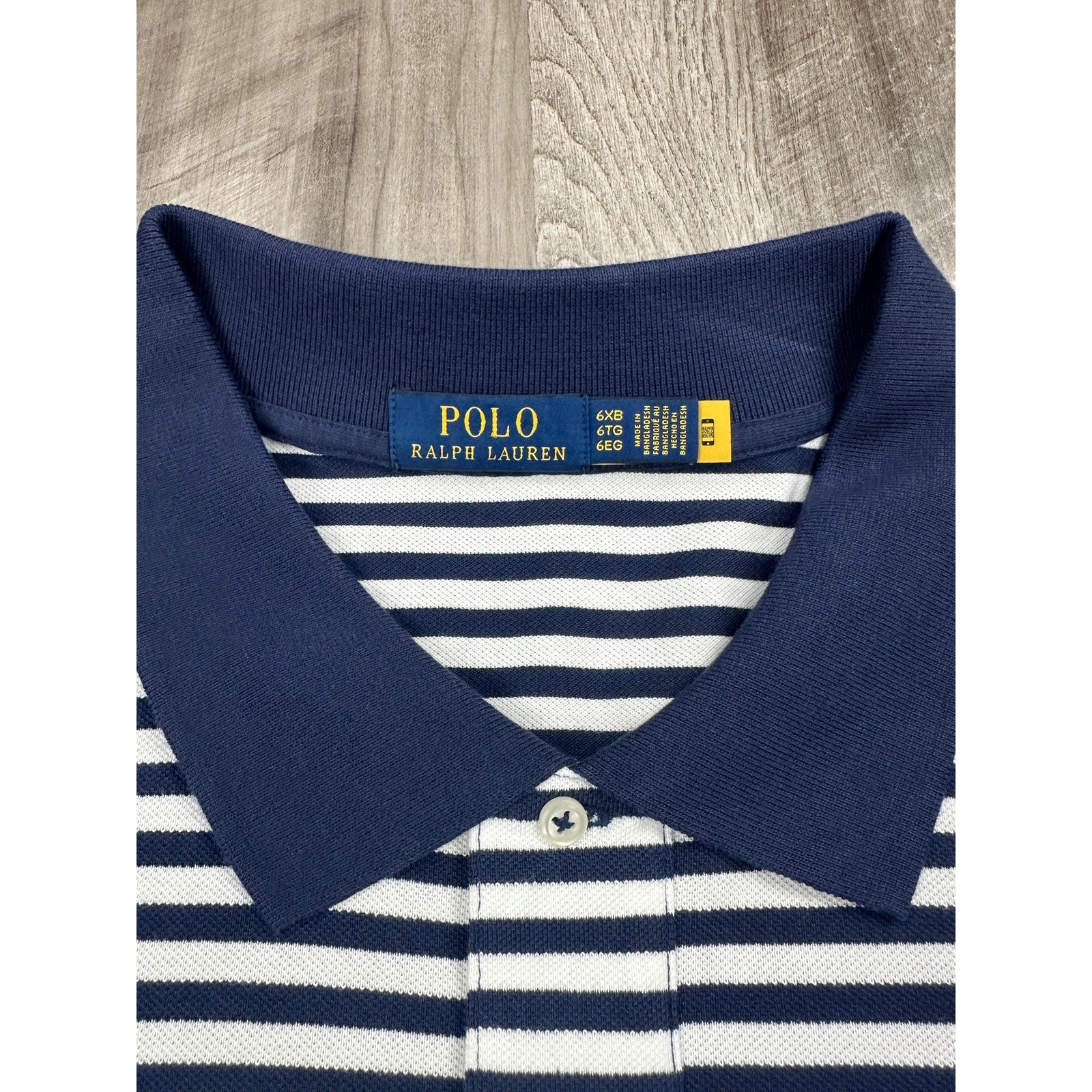 Polo Ralph Lauren Classic Fit Striped Mesh Polo Navy White — 6XB