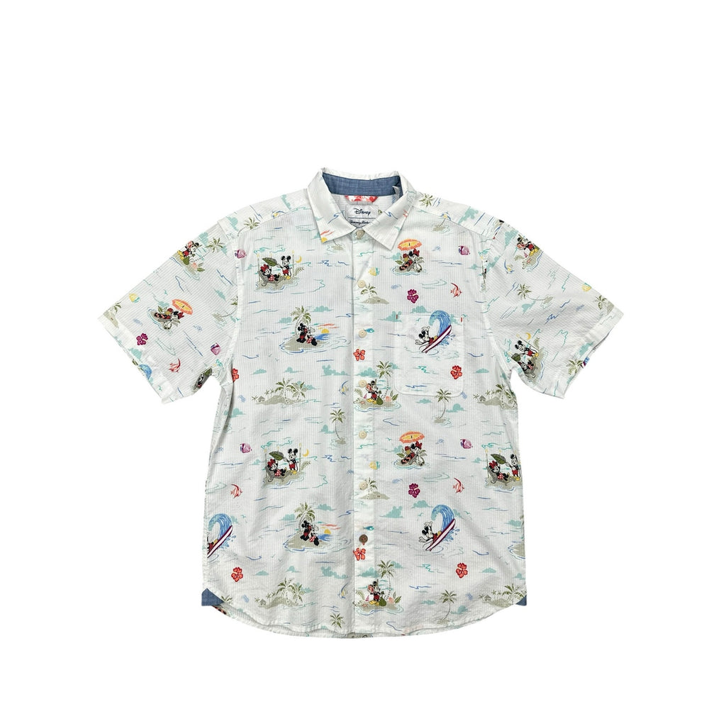 Disney x Tommy Bahama Short Sleeve Beach Vacation Shirt in White with Multi Print — Size Medium // Preowned