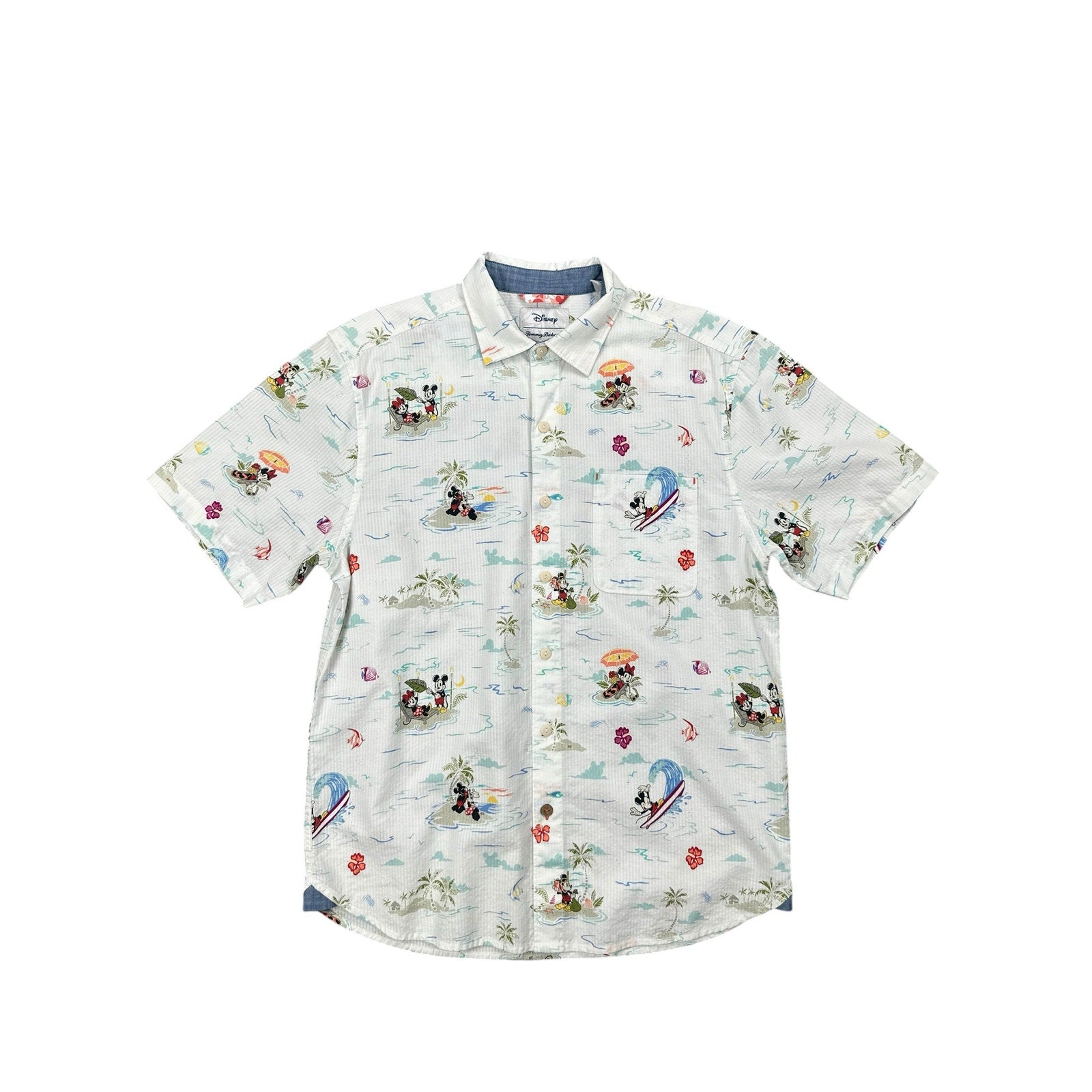 Disney x Tommy Bahama Short Sleeve Beach Vacation Shirt in White with Multi Print — Size Medium // Preowned