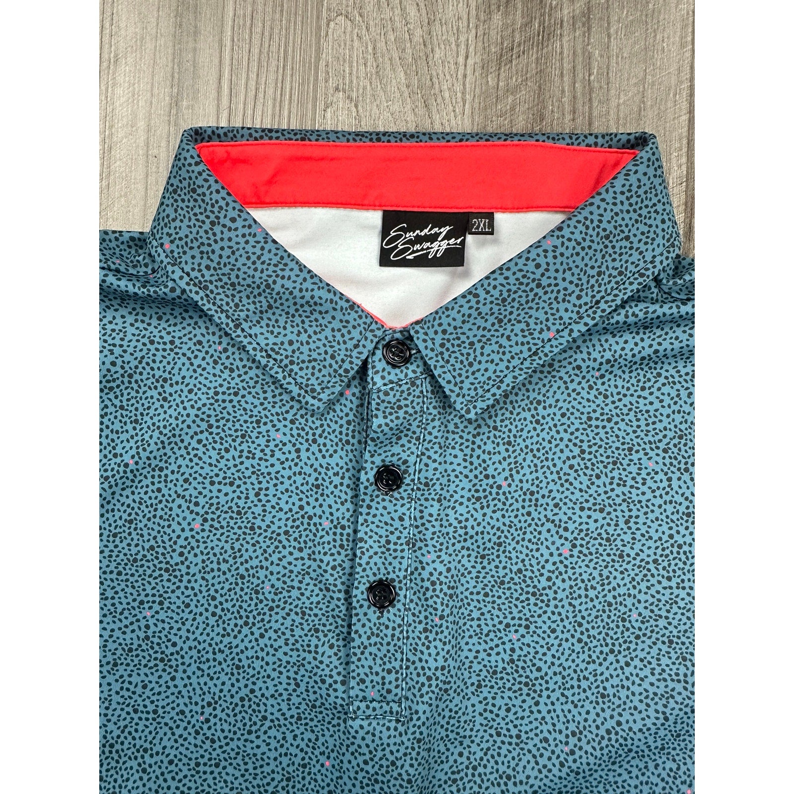 Sunday Swagger Dotted Golf Polo in Teal Black Hot Coral — Size 2XL // Preowned