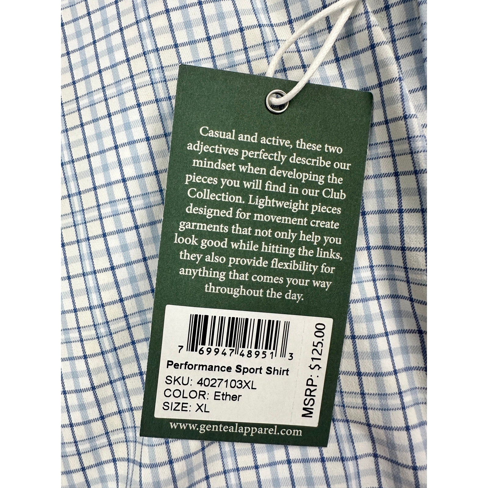 Genteal Club Collection Performance Sport Shirt Long Sleeve Button Down in Ether Plaid — Size XL