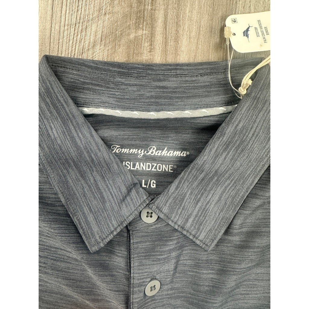 Tommy Bahama Island Zone Palm Coast Hibiscus Border Polo in Coal — Size Large