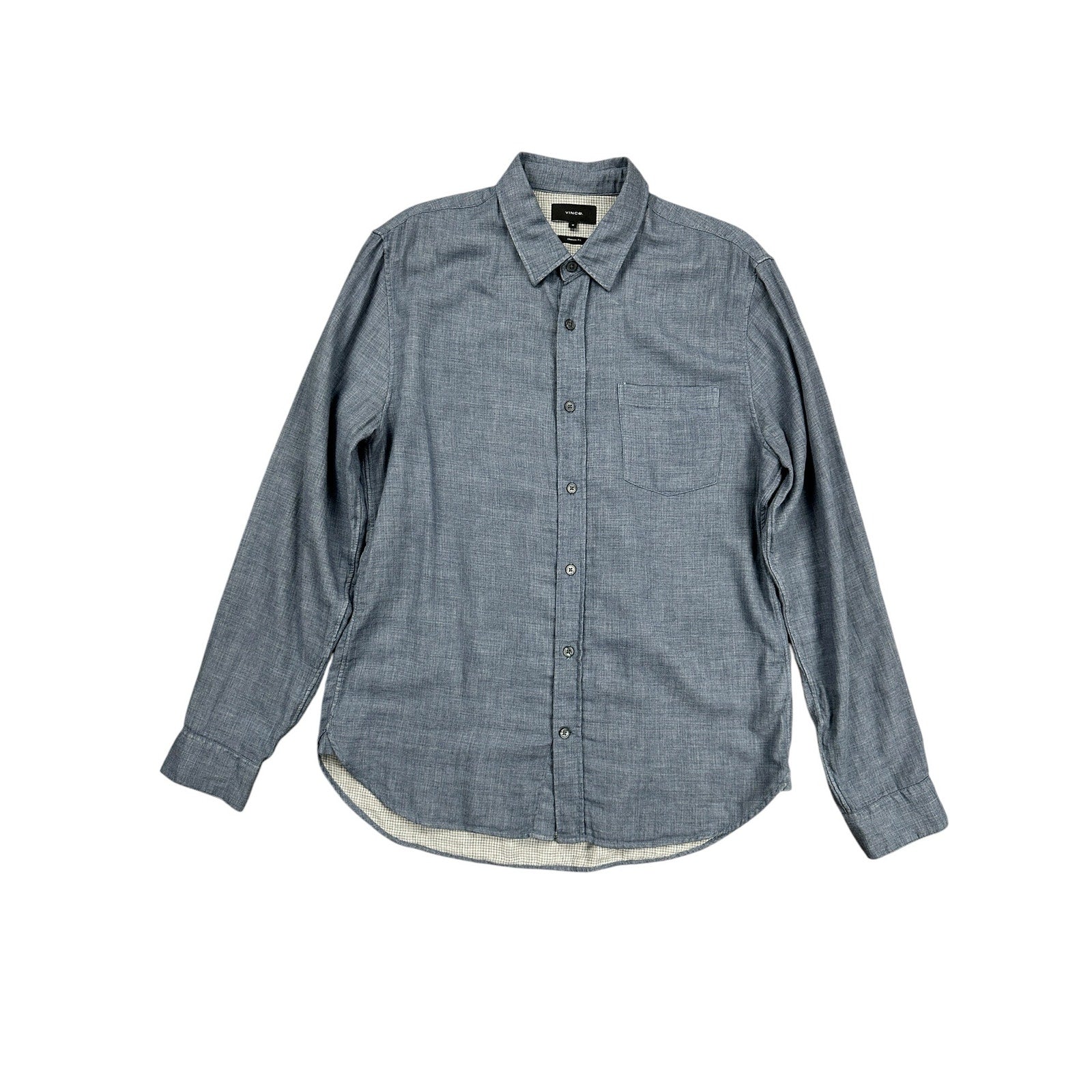 Vince Double Face Cotton Classic Fit Button-Down in Heather Blue — Medium