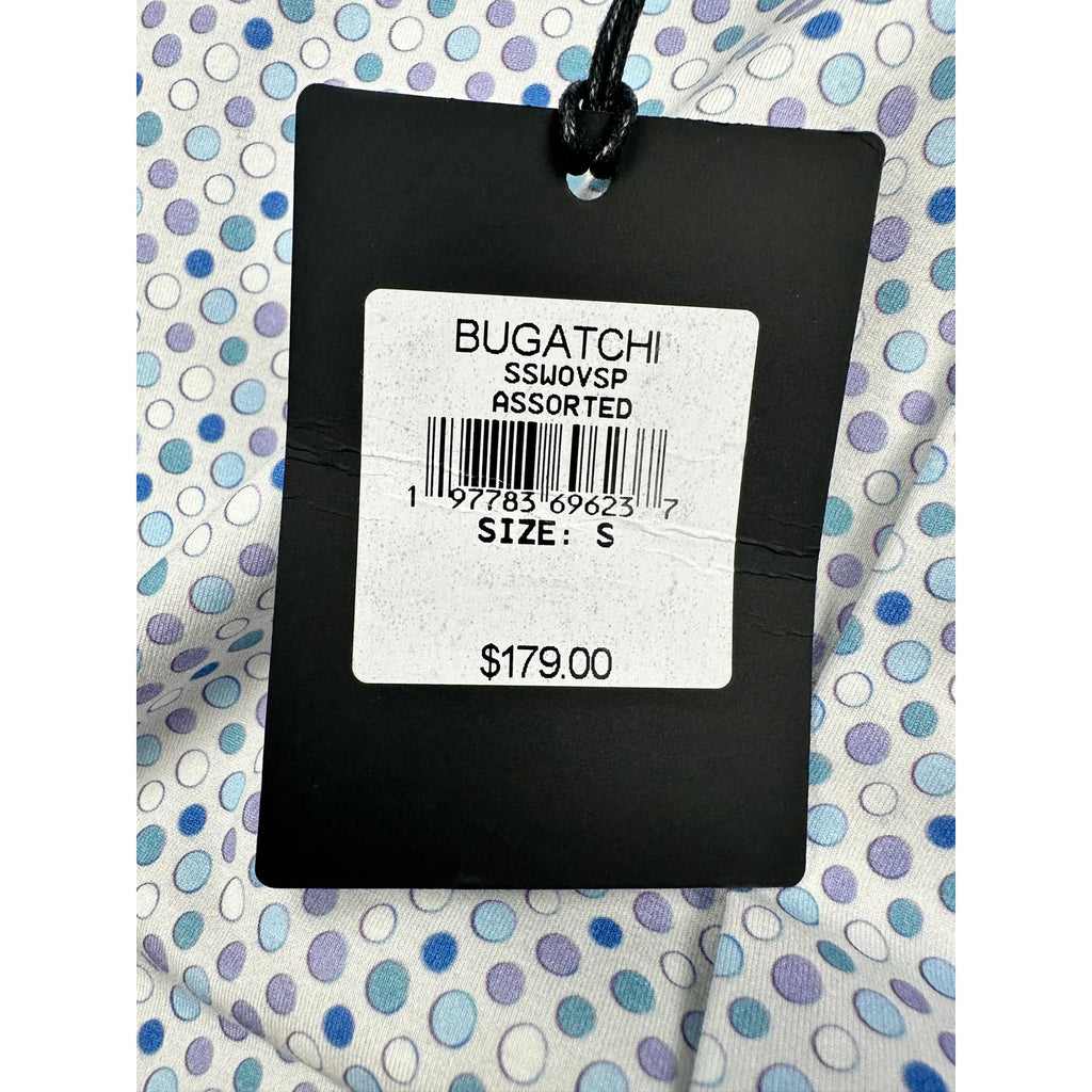 Bugatchi Miles Dot OoohCotton 8 Way Stretch Short Sleeve Shirt in Stone, Purple, Blue — Size Small