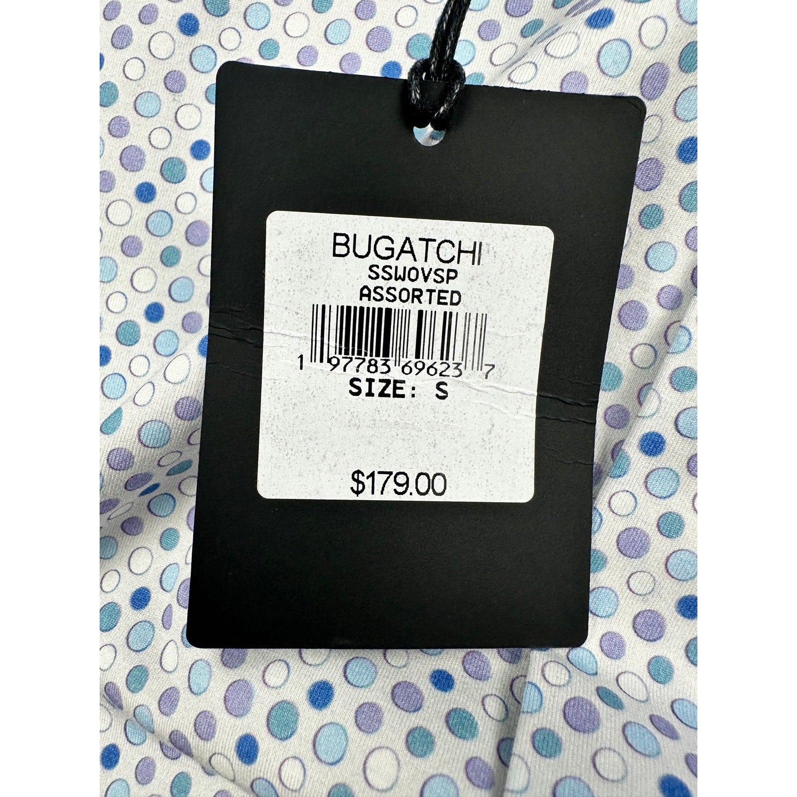 Bugatchi Miles Dot OoohCotton 8 Way Stretch Short Sleeve Shirt in Stone, Purple, Blue — Size Small