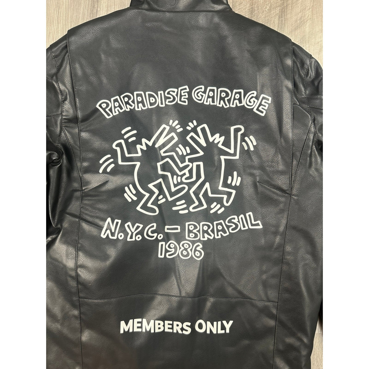 Members Only x Keith Haring Paradise Garage Racing Faux Leather Jacket — Size Medium