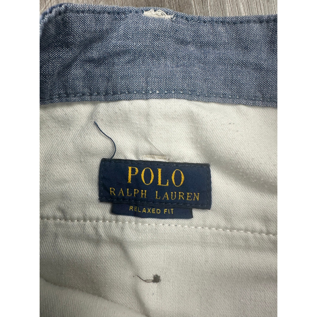 Polo Ralph Lauren Indigo Bandana Motif-Dye Chambray Shorts — Size 38 // Preowned