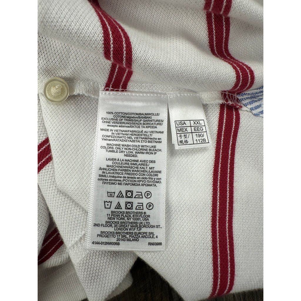 Brooks Brothers Slim Fit Striped Pique Polo in White, Red — Size 2XL