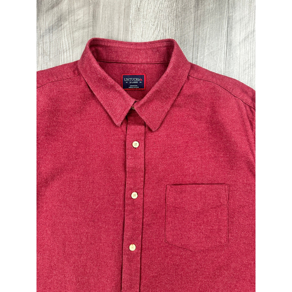 UNTUCKit Sherwood Flannel Long Sleeve Button Down in Dark Red — Size XL // Preowned