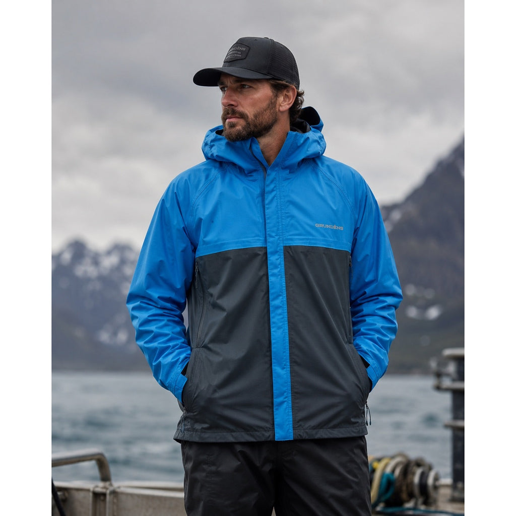 Grundens Trident Ripstop Hooded Jacket in Coastal Blue — Size Medium