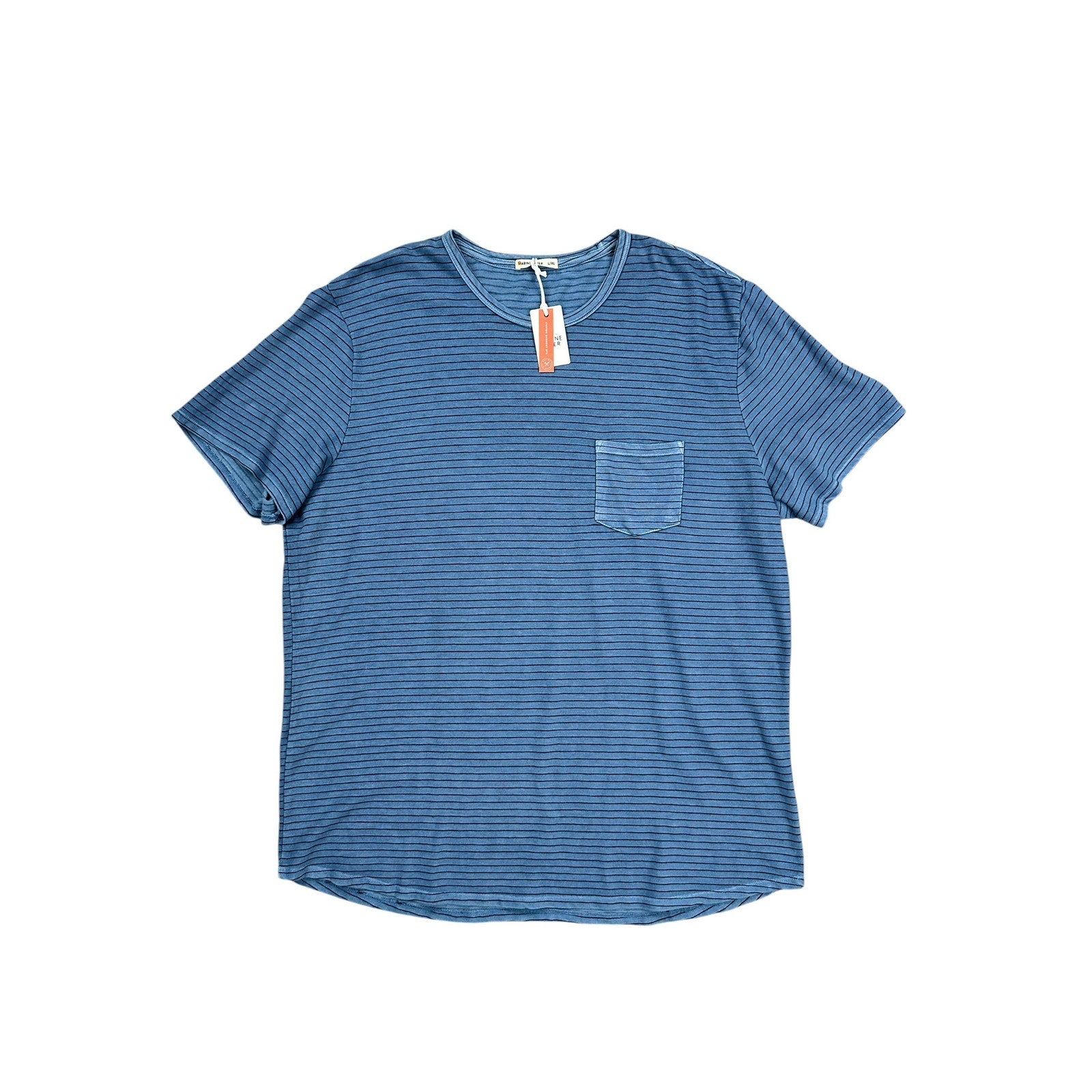 Marine Layer Heavy Slub Striped Pocket Tee in Coronet Blue Stripe — Size Larger (L/XL)