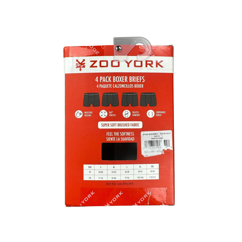 Zoo York Super Soft Brushed Tagless 360 Stretch Boxer Briefs 4-Pack in Multi — Size Small