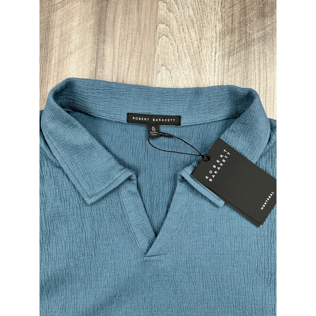 Robert Barakett Basil Road Short Sleeve Open Collar Polo in Ocean View — Size XL