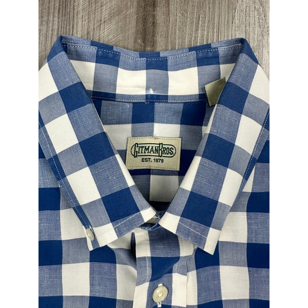 Gitman Bros. Made in USA Checkered Long Sleeve Button Down in Blue and White — Size Large // Preowned