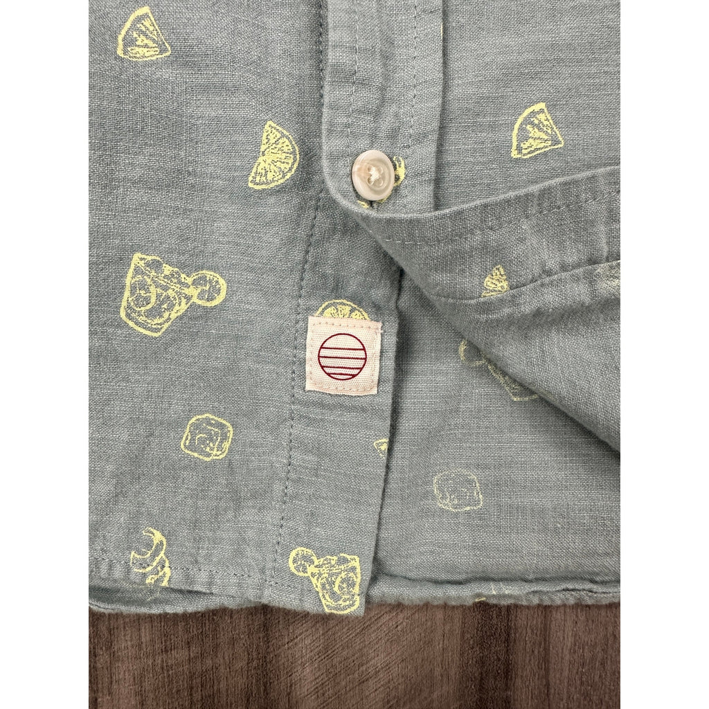 Marine Layer Poole Short Sleeve Button Down in Sage Gray and Yellow — Size Large // Preowned