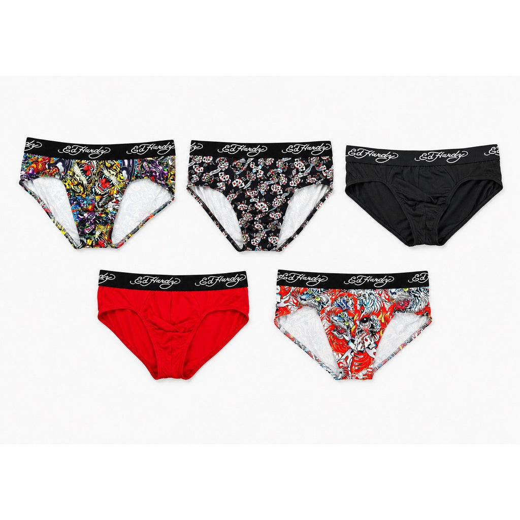 Ed Hardy Performance Low Rise Briefs 5-Pack — Size Medium