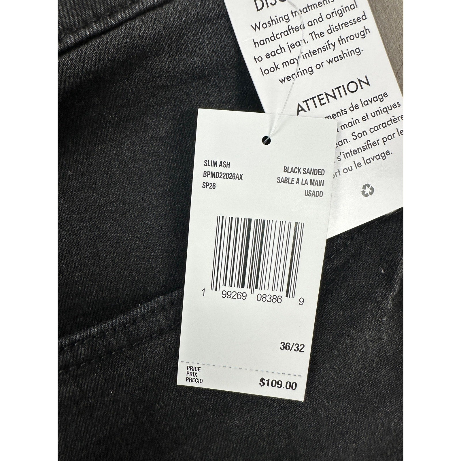 Buffalo David Bitton Ash Slim Stretch Jean in Black Sanded — Size 36x32
