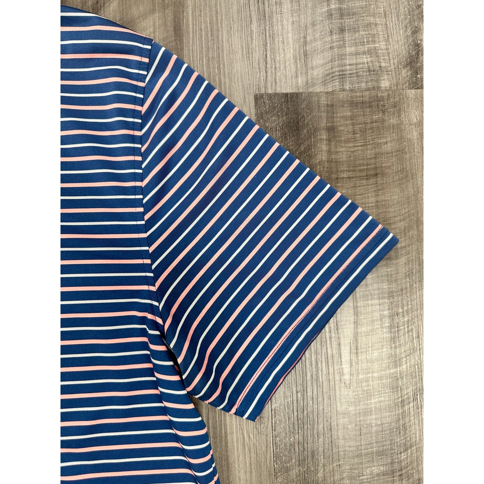 Southern Tide Driver Performance Stretch Striped Polo in Navy Coral White — Size Large