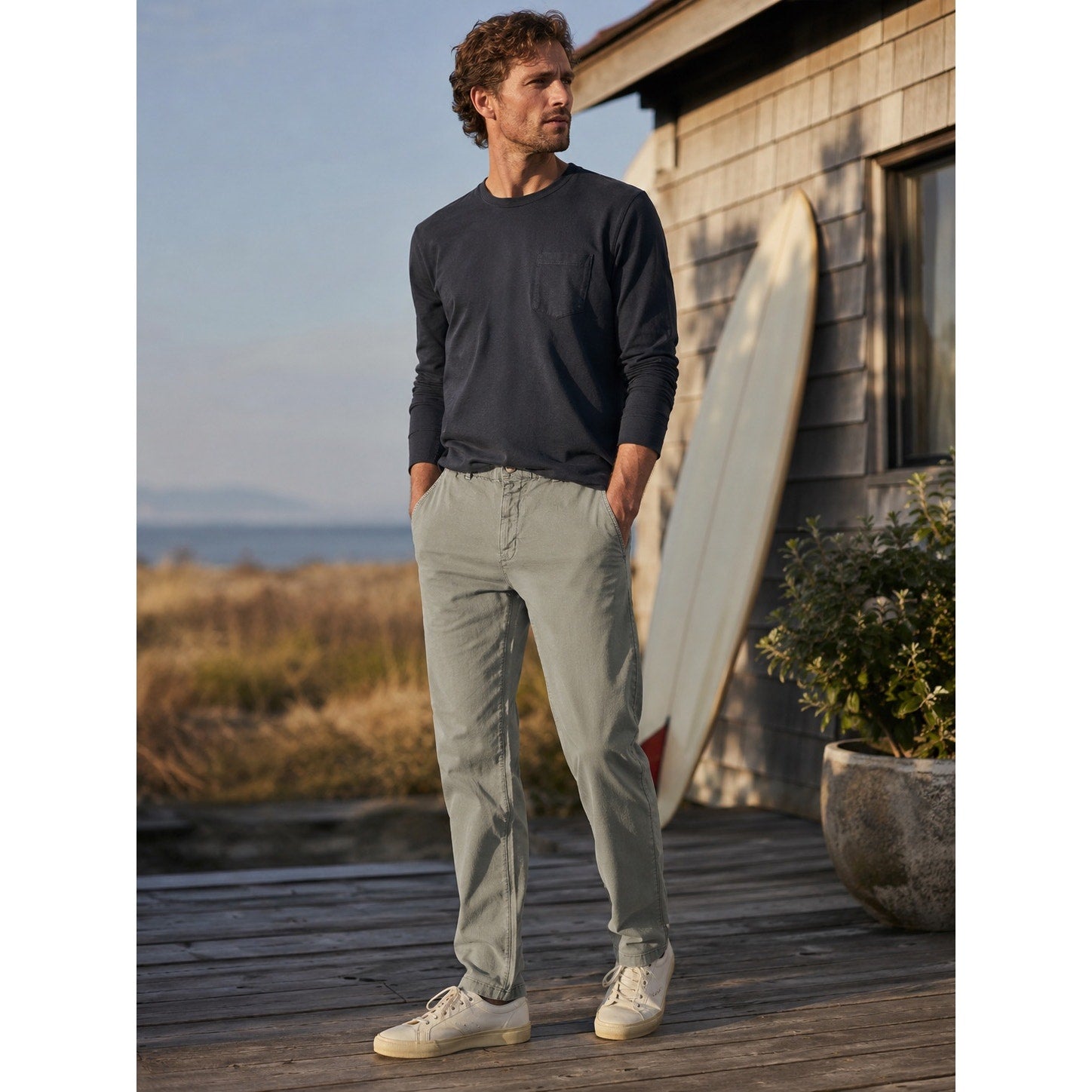 Marine Layer Slim Straight Saturday Twill Chino Pants in Green Khaki — Size Large // Preowned