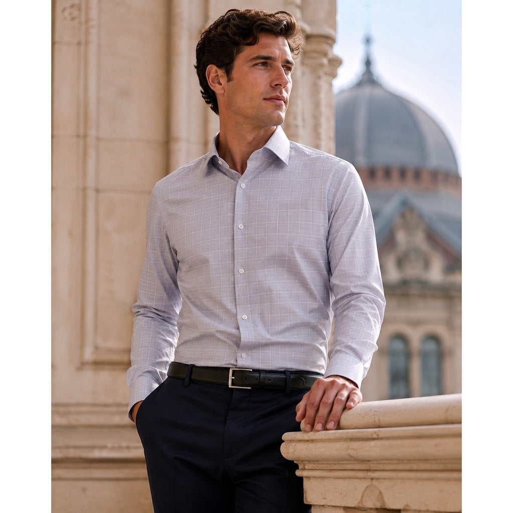 Proper Cloth Non-Iron Stretch Prince of Wales Check Twill Long Sleeve Button Down in Lavender and White — Size 3XL // Preowned